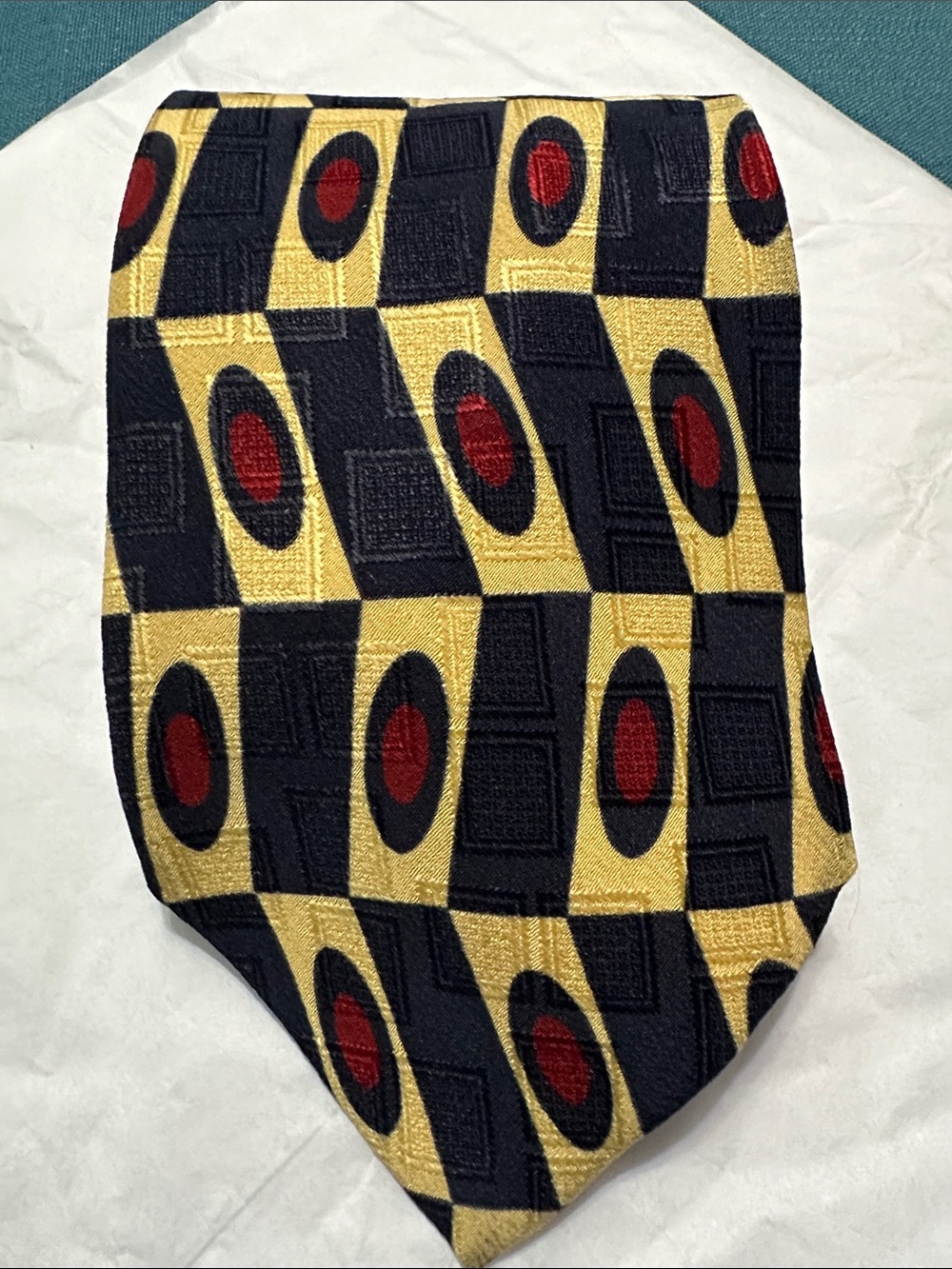 Hugo Boss Men's Patterned Neck Tie in Blue, Gold & Red